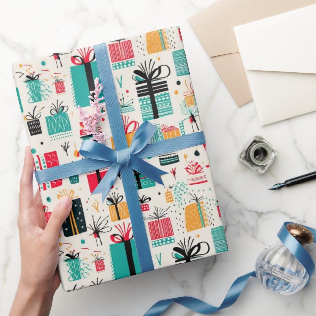 Papel De Regalo Presenta el regalo del patrón de vacaciones festiv (Regalar)