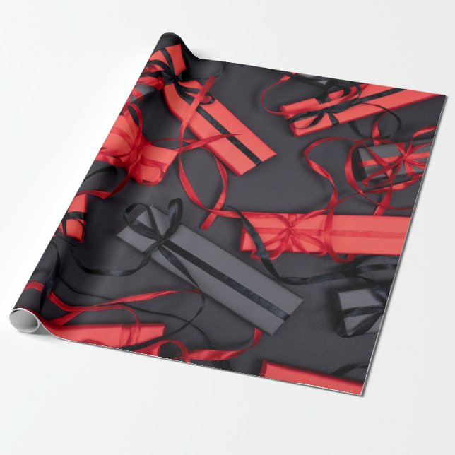 Papel De Regalo Presentes Rojo Y Negro (Desenrollado)