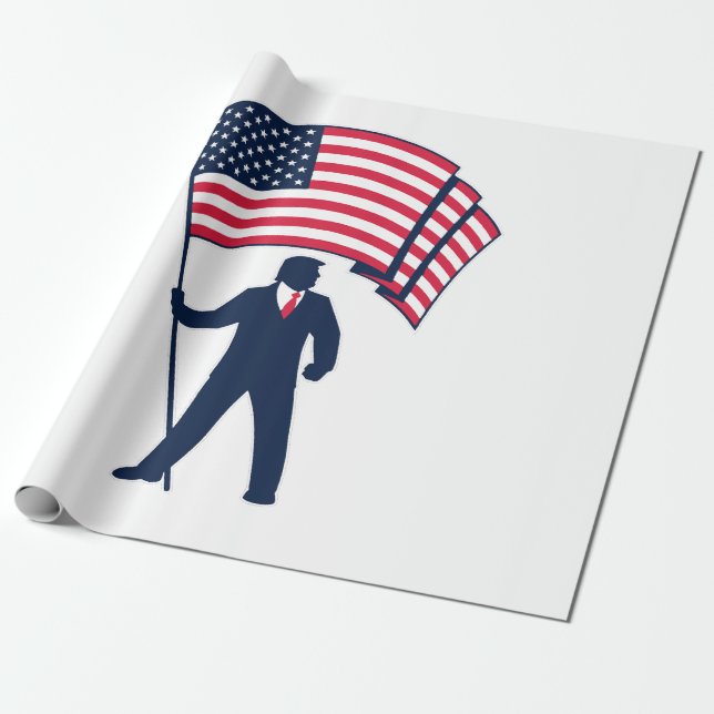 Papel De Regalo Presidente Trump con la bandera de Estados Unidos (Desenrollado)