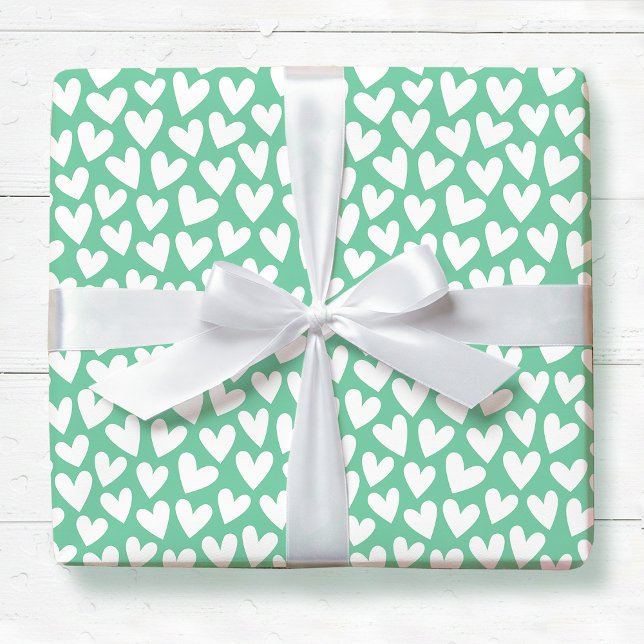 Papel De Regalo Pretty Love Heart Pattern Mint White Valentine (Subido por el creador)