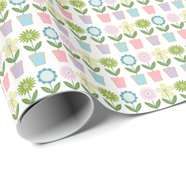 Papel De Regalo Pretty Pastel Flower Pots Pattern (Esquina del rollo)
