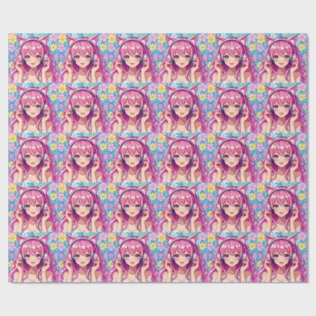 Papel De Regalo Pretty Pink Anime Girl's Birthday Party (Superficie plana)