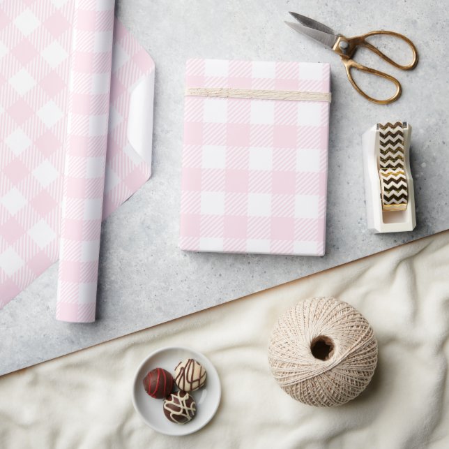 Papel De Regalo Pretty Strawberry Milkshake Pink Buffalo Plaid (Artesanía)