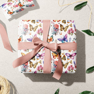 Papel De Regalo Pretty Watercolor Butterfly Floral Garden Pattern