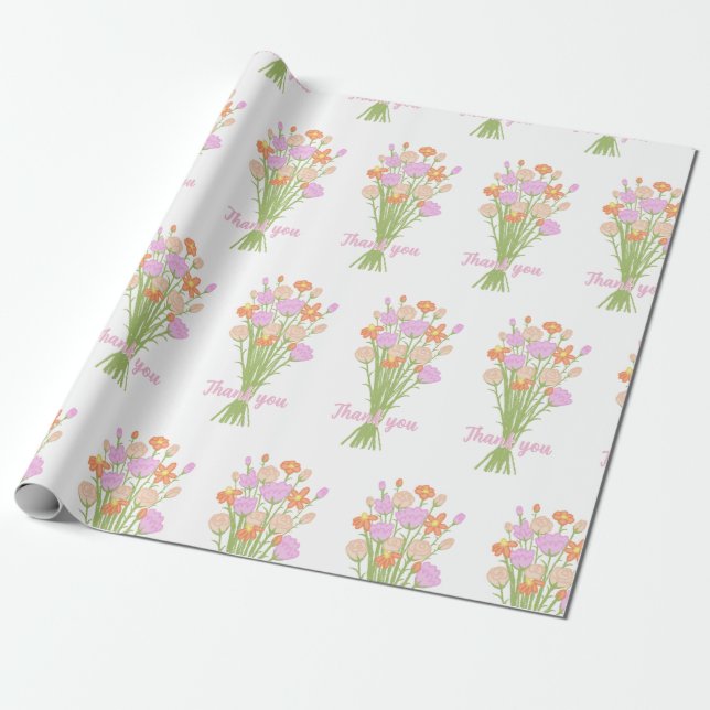 Papel De Regalo Pretty Wildflower Pastel Bridal Shower Thank You  (Desenrollado)