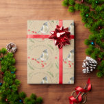 Papel De Regalo Prima personalizada de ferry Christmas Bird Berrie<br><div class="desc">Hermoso diseño rústico de Navidades con un pájaro acuarela sobre una bayeta roja que se asoma a un fondo de papel kraft. Simplemente agregue los deseos de sus Navidades y el nombre de su familia en la tipografía moderna a este papel de envoltura festivo para todos los regalos de sus...</div>