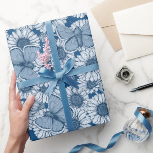 Papel De Regalo Primavera azul, flores silvestres, dásidos envolve