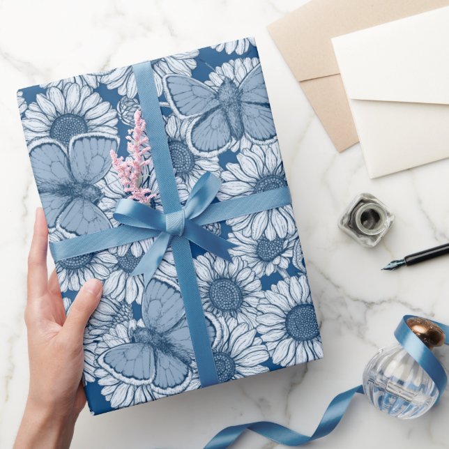 Papel De Regalo Primavera azul, flores silvestres, dásidos envolve (Regalar)