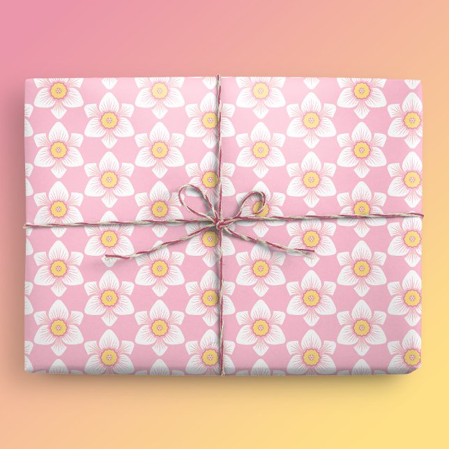 Papel De Regalo Primavera de Daffodil Rosa (Daffodil Gift Mockup)