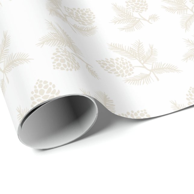 Papel De Regalo Primavera de marfil con vacaciones de pinecones (Esquina del rollo)