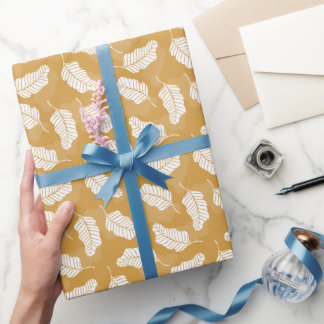 Papel De Regalo Primavera floral | Hojas Doradas Y Blancas