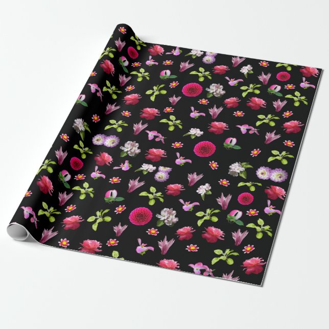 Papel De Regalo Primavera Floral Imprimir imagen de fondo negro (Desenrollado)