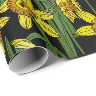 Papel De Regalo Primavera Narcissus Daffodis en Black Bold Floral