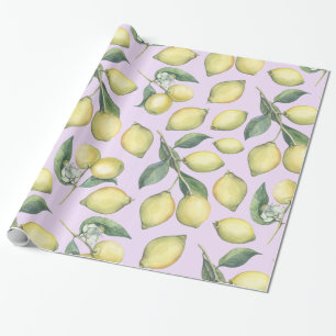 Papel De Regalo Primavera Ramas de limón amarillo de acuarela fres