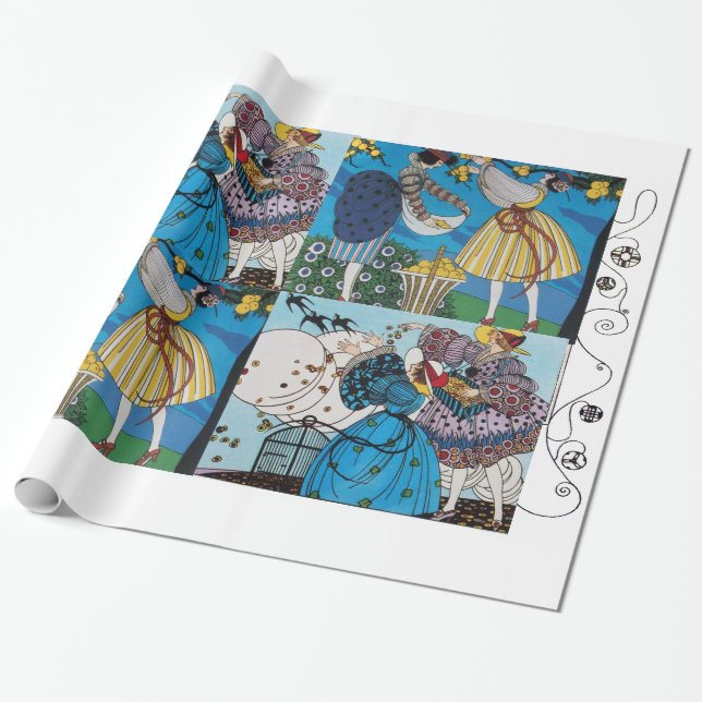 PAPEL DE REGALO PRIMAVERA Y VERANO ARTE DECO BELLEZA FASHION COSTU (Desenrollado)
