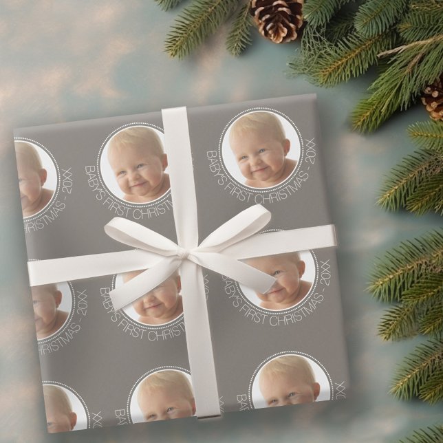 Papel De Regalo Primer año y nombre personalizado de foto navideña (Personalized Wrapping paper - 1 Photo)