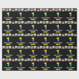 Papel De Regalo Primer Cumpleaños: Arcoíris “1“; Fotos y Nombre Pe
