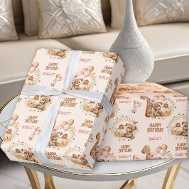 Papel De Regalo Primer cumpleaños de Beary Chica de Oso de Otoño P