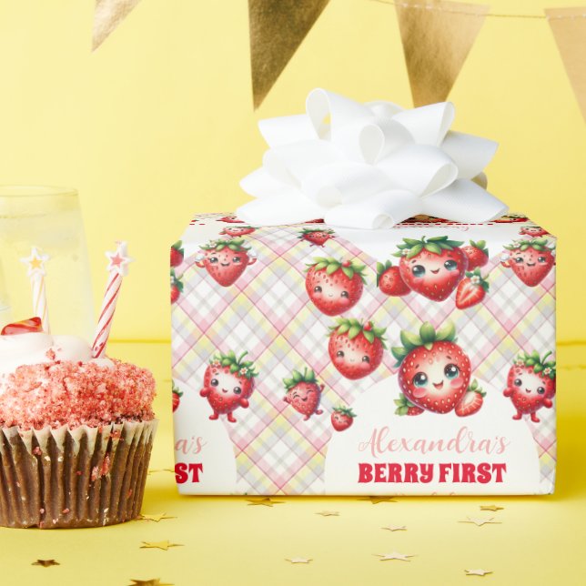 Papel De Regalo Primer cumpleaños de fresa Berry (Fiesta de cumpleaños )