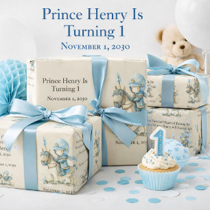 Papel De Regalo Primer cumpleaños de Knight Boy medieval