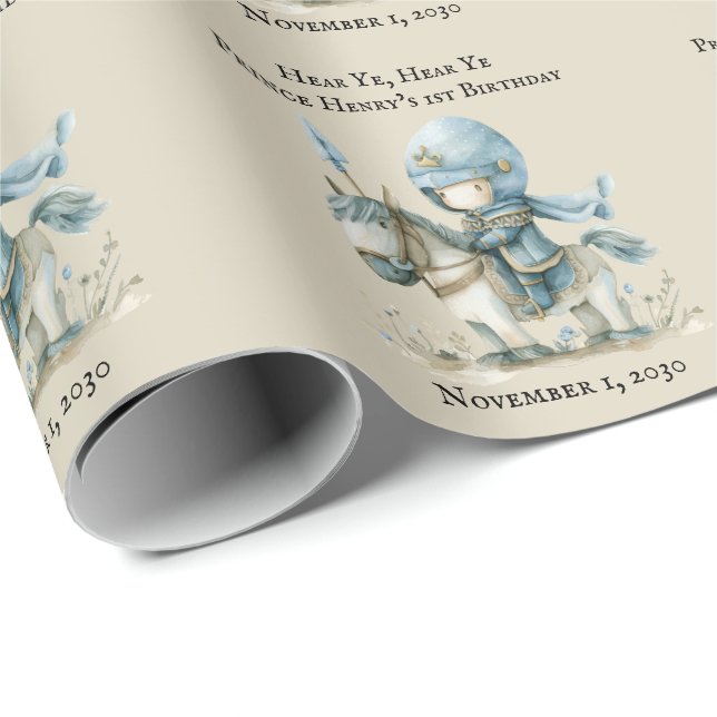 Papel De Regalo Primer cumpleaños de Knight Boy medieval (Esquina del rollo)