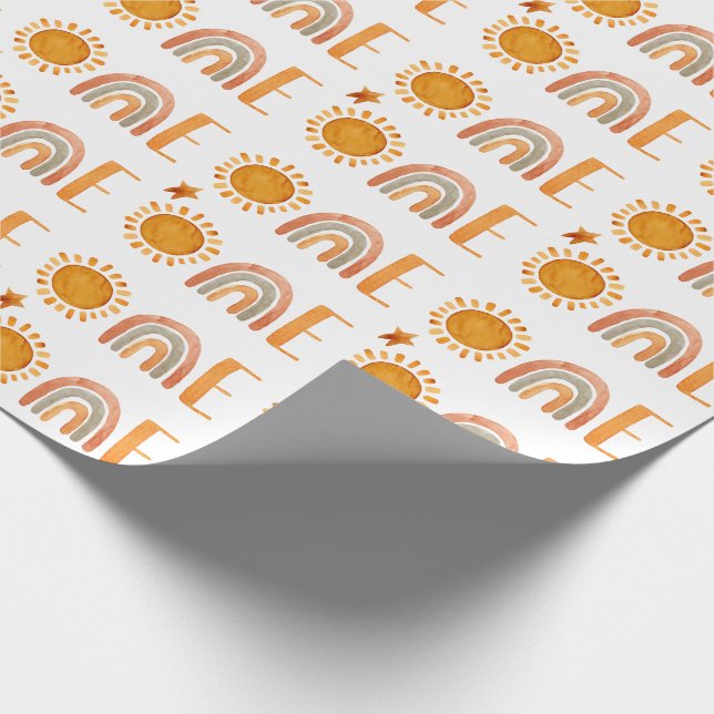 Papel De Regalo Primer cumpleaños de sol acuático y boho arcoiris (Esquina)