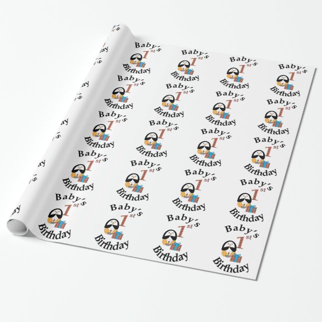 Papel De Regalo Primer cumpleaños del bebé pingüino (Desenrollado)