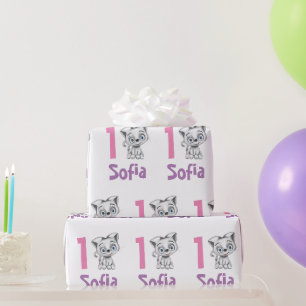 Papel De Regalo Primer cumpleaños del gato de bebé personalizado