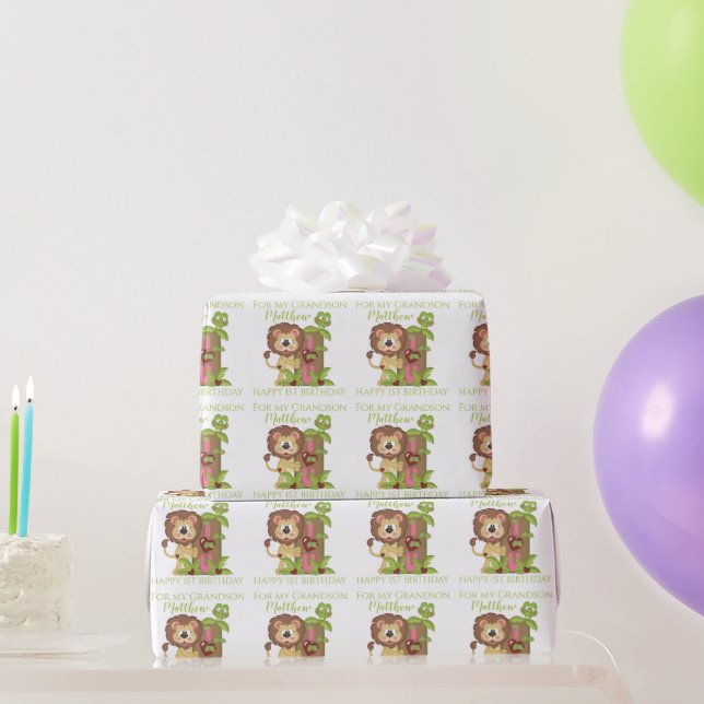 Papel De Regalo Primer Cumpleaños del Nieto Lindo León (Regalos de fiesta)