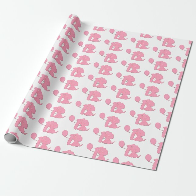 Papel De Regalo Primer cumpleaños del perrito rosado de la niña (Desenrollado)