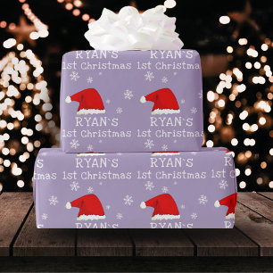 Papel De Regalo Primer Navidad de Bebe Sombrero Rojo de Santa Copo