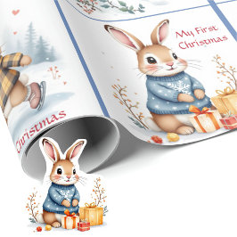 Papel De Regalo Primer nombre de bebé niño de Navidad conejitos de
