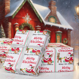 Papel De Regalo Primer nombre personalizado de Papá Noel de Navida