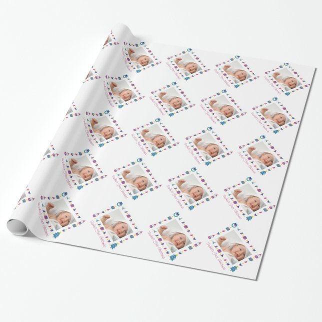 Papel De Regalo Primer Personalizable de fotografía de la familia  (Desenrollado)