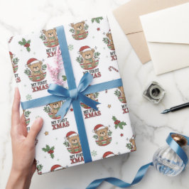 Papel De Regalo Primer regalo de osito de peluche de Navidad