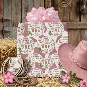 Papel De Regalo Primer Rodeo Pink Western Vaquera Cumpleaños 1