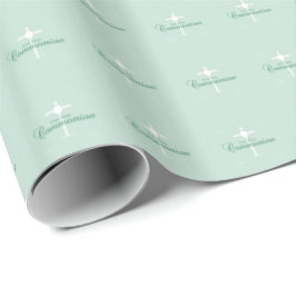 Papel De Regalo Primera Comunión, guión en verde suave
