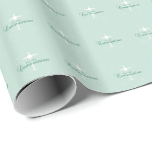 Papel De Regalo Primera Comunión, guión en verde suave
