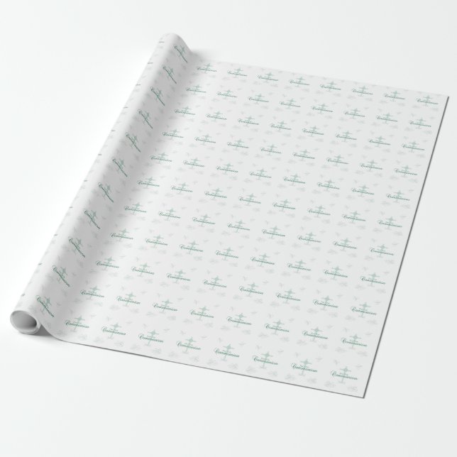 Papel De Regalo Primera comunión sagrada, guión en verde suave (Desenrollado)