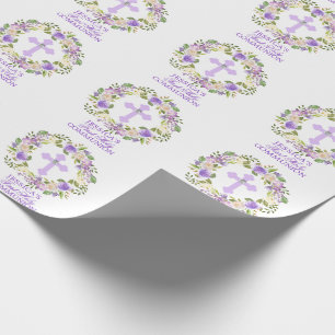 Papel De Regalo Primera comunión santa del chica floral púrpura 