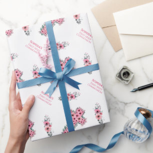 Papel De Regalo Primera Cruz de Flor Rosa Chica de la Santa Comuni