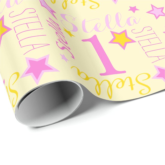 Papel De Regalo Primera estrella de cumpleaños nombre personalizad (Esquina del rollo)