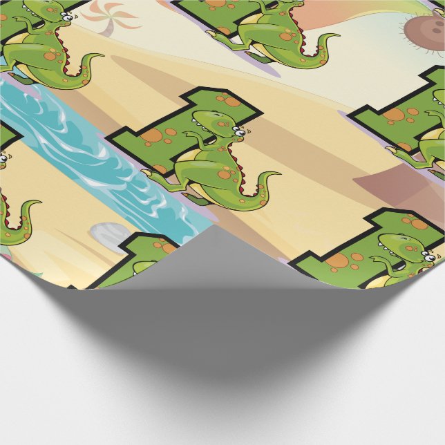 Papel De Regalo Primera fiesta de cumpleaños del dinosaurio (Esquina)