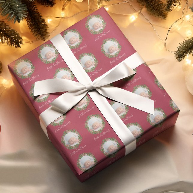 Papel De Regalo Primera foto del bebé de Navidad rojo (Subido por el creador)