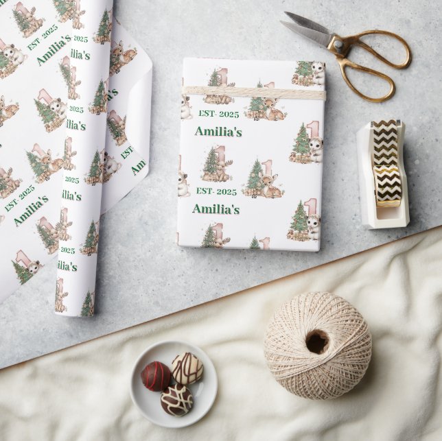 Papel De Regalo Primera Navidad Bebé Niña Boho Occidental (Artesanía)