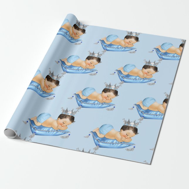 Papel De Regalo Prince Royal Baby Blue & Silver Pillow Boy (Desenrollado)