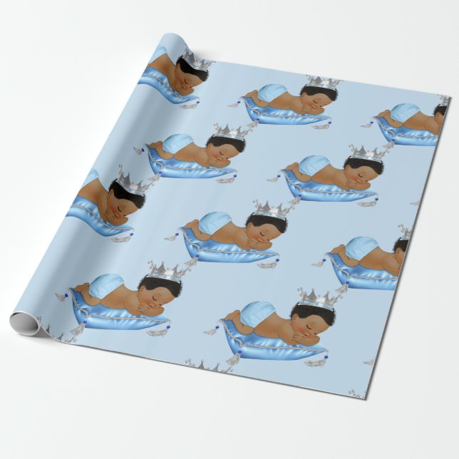 Papel De Regalo Prince Royal Baby Blue & Silver Pillow Boy (Desenrollado)