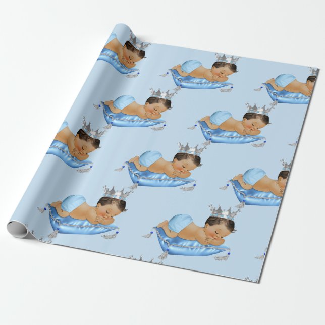 Papel De Regalo Prince Royal Baby Blue & Silver Pillow Boy (Desenrollado)
