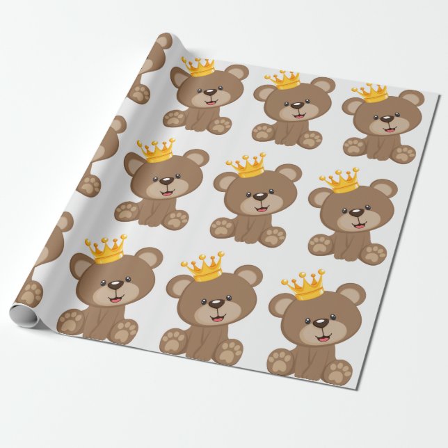 Papel De Regalo Prince Teddy Bear Boy Baby Shower (Desenrollado)