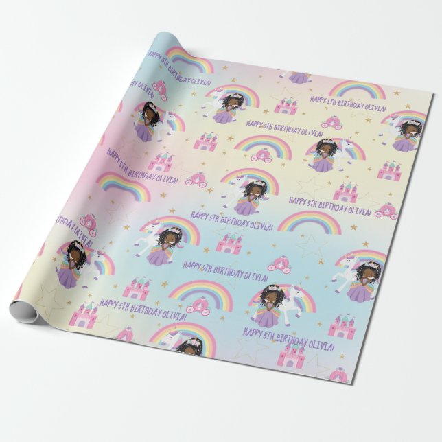 Papel De Regalo Princesa Africana Cuta y cumpleaños del arcoiris d (Desenrollado)
